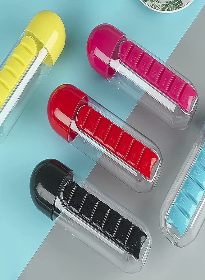 Abhaymart Pill Box Organizer with Water BottleWeekly Medicine Vitamins 600ML Candy Color Pill Water Bottle Seven Daily Pill Box Organizer Portable Kit Combine Plastic Water Bottle Multicolor (2 Pcs) - Image 4